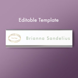 Simple Modern Sage Green Business Logo Custom デスクネームプレート