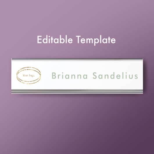 Simple Modern Sage Green Business Logo Custom デスクネームプレート