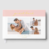 Simple Modern Salmon Pink Handwritten Script Photo ゲストブック (正面)
