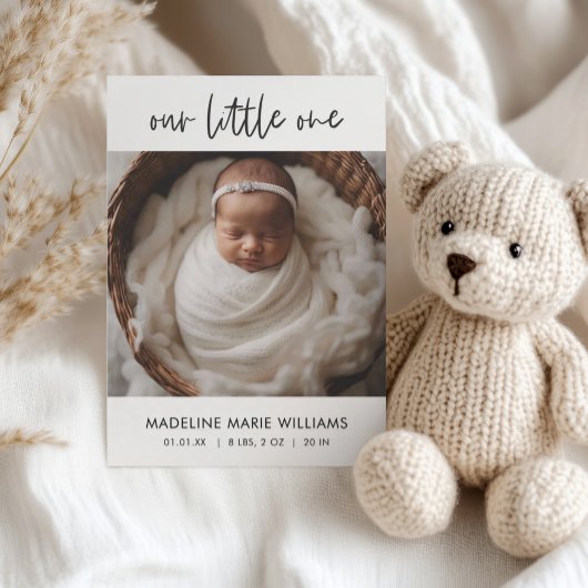 Simple Modern Script Copy Photo Birth Announcement 招待状