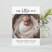 Simple Modern Script Copy Photo Birth Announcement 招待状 (スタンド正面)