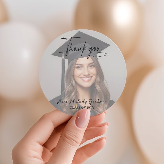 Simple Modern Script Graduation Thank You ラウンドシール