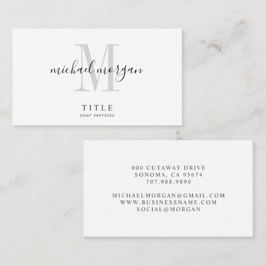 Simple Modern Script Monogram 名刺 (正面/裏面)