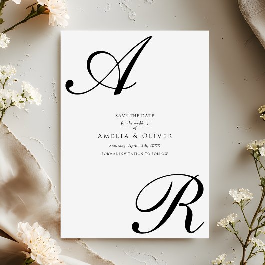 Simple Modern Script Monogram Wedding セーブザデート