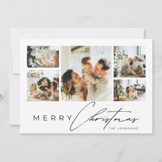 Simple Modern Script Multi Photo Collage Christmas シーズンカード (正面)