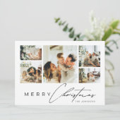 Simple Modern Script Multi Photo Collage Christmas シーズンカード (スタンド正面)