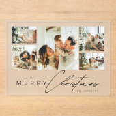 Simple Modern Script Photo Collage Christmas Card アクリル招待状 (正面)
