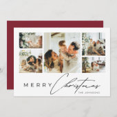 Simple Modern Script Photo Collage Red Christmas シーズンカード (正面/裏面)