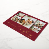 Simple Modern Script Photo Collage Red Christmas 箔シーズンカード (回転した状態)