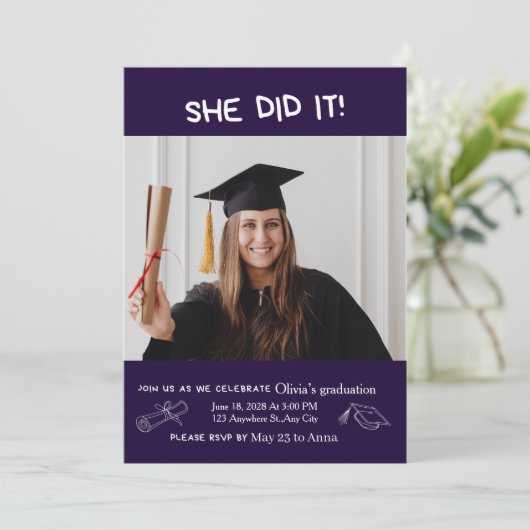 Simple Modern Script Photo Portrait Graduation 招待状 (スタンド正面)