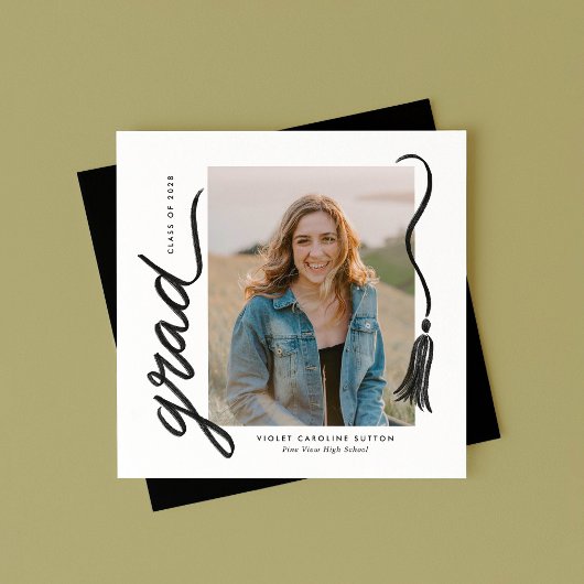 Simple Modern Tassel Graduation Announcement 案内状