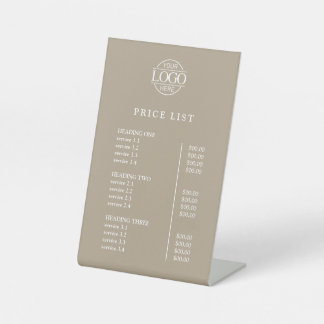 Simple Modern Taupe Business Logo Menu Price List  台座サイン