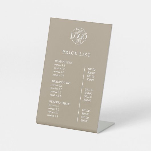 Simple Modern Taupe Business Logo Menu Price List  台座サイン (正面)