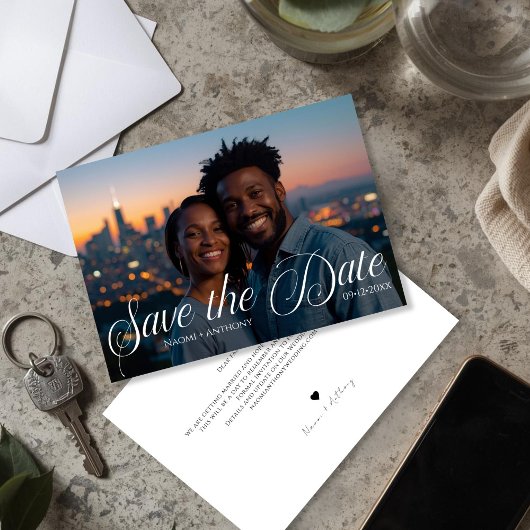 Simple Modern Text and Photo Wedding Save the Date セーブザデート