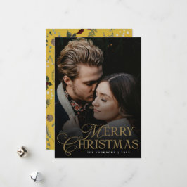 Simple Modern Typography 1 Photo Gold Christmas シーズンカード