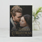Simple Modern Typography 1 Photo Gold Christmas シーズンカード (スタンド正面)