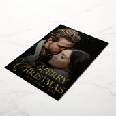 Simple Modern Typography 1 Photo Gold Christmas 箔シーズンカード (回転した状態)