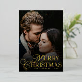 Simple Modern Typography 1 Photo Gold Christmas 箔シーズンカード (立ち正面)