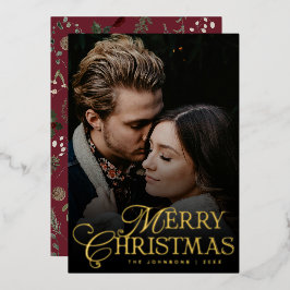 Simple Modern Typography 1 Photo Gold Christmas 箔シーズンカード