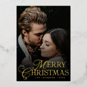 Simple Modern Typography 1 Photo Gold Christmas 箔シーズンカード (正面)