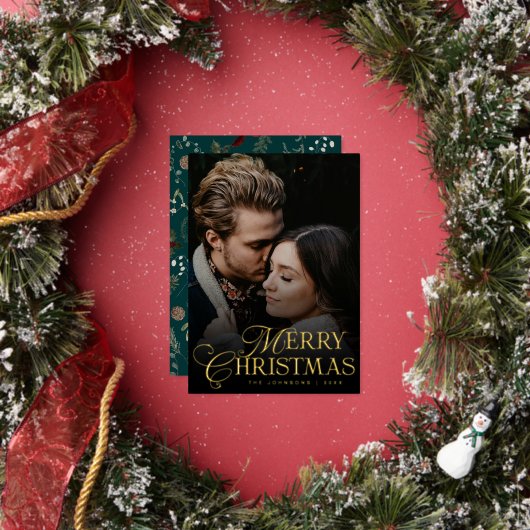 Simple Modern Typography 1 Photo Gold Christmas 箔シーズンカード (インサイチュ)