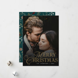 Simple Modern Typography 1 Photo Green Christmas シーズンカード