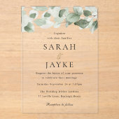 Simple Modern Watercolor Green Leaf Wedding アクリル招待状 (正面)