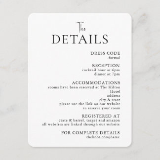 Simple Modern Wedding Details Enclosure card エンクロージャーカード