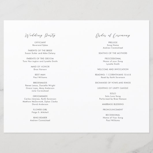 Simple Modern Wedding Program (裏面)