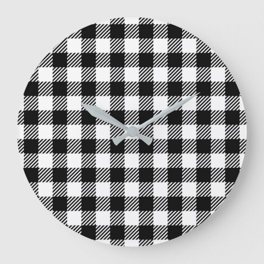 Simple Monochrome Buffalo Plaid Pattern ラージ壁時計 (正面)