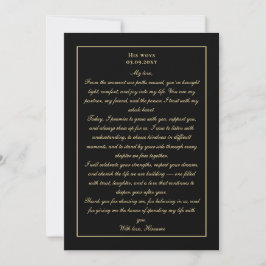 Simple Monogram Black Gold Wedding Vow Card 招待状