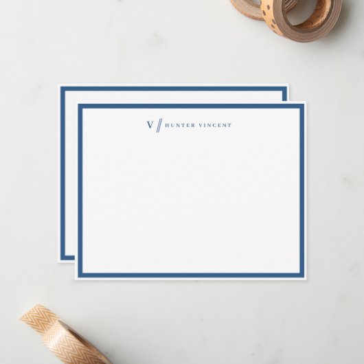 Simple Monogram Border Personalized Stationery ノートカード (正面/裏面インサイチュ)