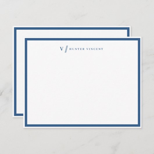 Simple Monogram Border Personalized Stationery ノートカード (正面/裏面)