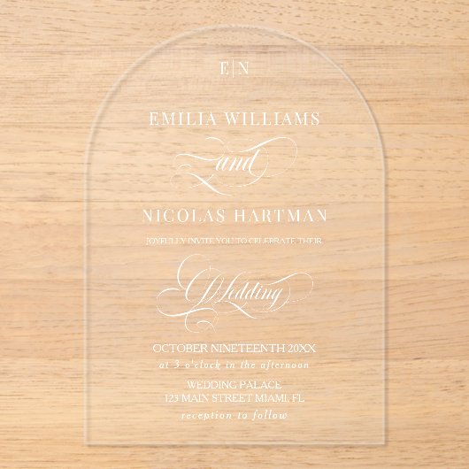 Simple Monogram Classic Wedding  アクリル招待状 (正面)