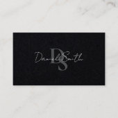 Simple Monogram Initial QRcode Premium Black Paper 名刺 (正面)