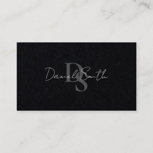 Simple Monogram Initial QRcode Premium Black Paper 名刺 (正面)
