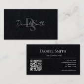 Simple Monogram Initial QRcode Premium Black Paper 名刺 (正面/裏面)