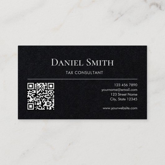 Simple Monogram Initial QRcode Premium Black Paper 名刺 (裏面)