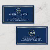 Simple Monogram On Gold Frame Blue Layer 名刺 (正面/裏面)