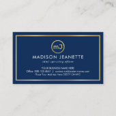 Simple Monogram On Gold Frame Blue Layer 名刺 (正面)