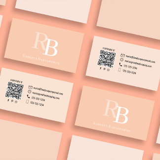 Simple Monogram Peach QR Code | Connect with Me 名刺