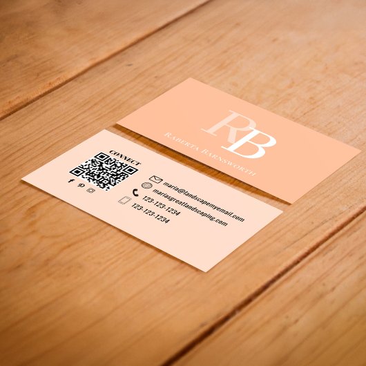Simple Monogram Peach QR Code | Connect with Me 名刺