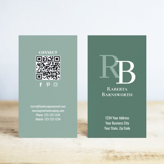 Simple Monogram QR Code Green | Connect with Me 名刺