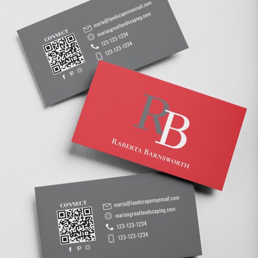 Simple Monogram QR Code Red | Connect with Me 名刺