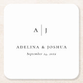 Simple Monogram Script Calligraphy Wedding スクエアペーパーコースター (正面)