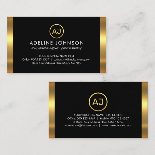 Simple Monogram With Gold Frame 名刺 (正面/裏面)