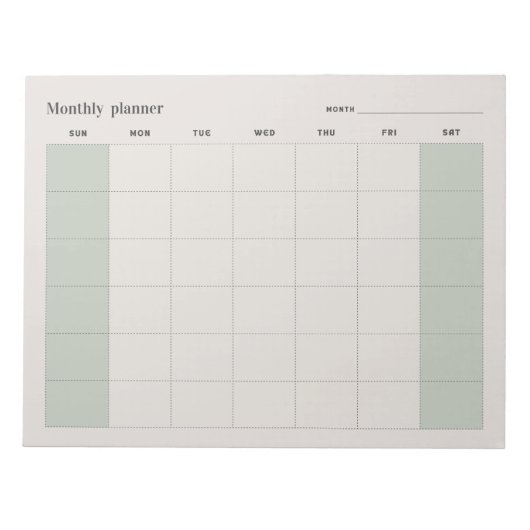 Simple Monthly planner, custom text Sun-Sat ノートパッド (正面)