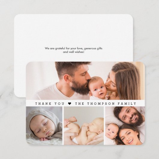 Simple Multi Photos Baby Shower small note サンキューカード (正面/裏面)