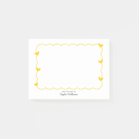 Simple Mustard Wavy Border Heart Stationery ポストイット (正面)