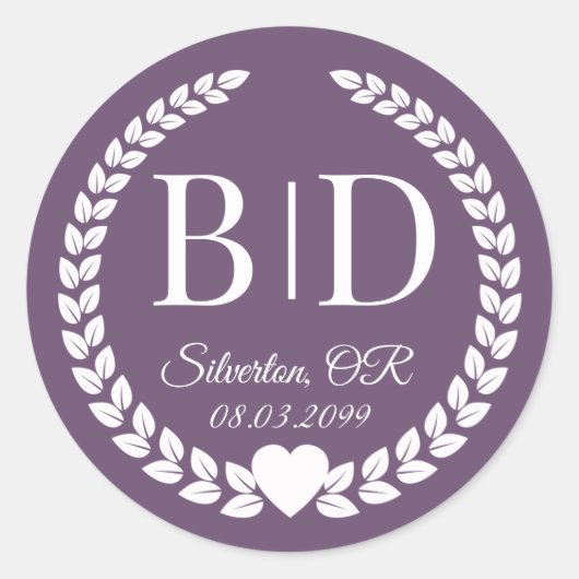 Simple Muted Amethyst Purple Monogram Wedding ラウンドシール (正面)
